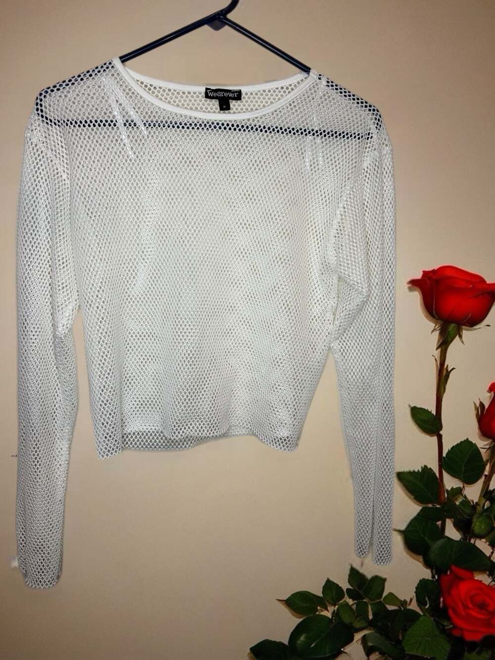 Wearever White Mesh Long Sleeve Crop Top Size M